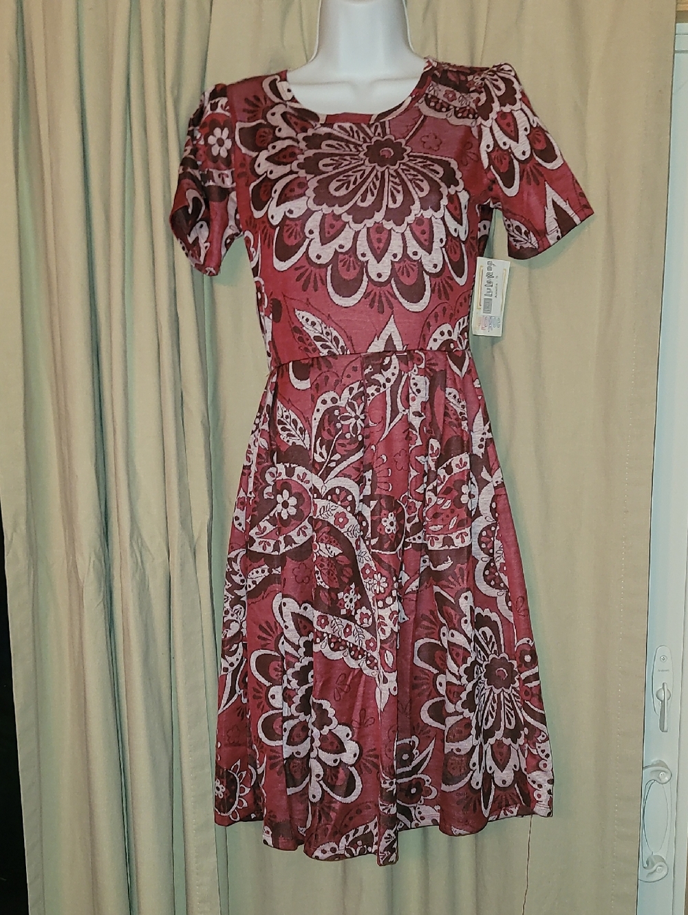 LuLaRoe Rose-Pink Floral Midi Dress Amelia